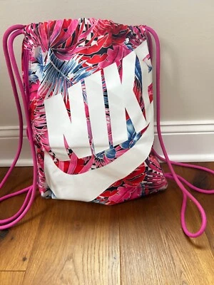 Nike Logo Drawstring Bag Cinch Sack Pink Tropical Floral Gym Sports Backpack - Image 1 of 4