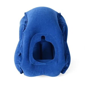 Inflatable Travel Pillow - for Airplane Car Bus Train Office 6-8 Breaths Inflate - Picture 1 of 4