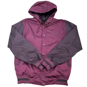 Air Jordan Vintage Snap Up Hooded Lined Windbreaker Men’s M Burgundy Pockets - Picture 1 of 13