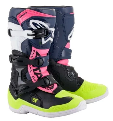 ALPINESTARS TECH 3S YOUTH BOOTS BLACK BLUE PINK FLUO KIDS JUNIOR MOTOCROSS CHEAP - Image 1 of 4