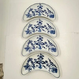 Blue Danube 9" Crescent Shape Porcelain Salad Plates w/ Ribbon / Banner Logo (4) - Picture 1 of 4