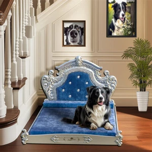 L-XXL European Style Dog Bed High-end Pet Upholstered With Headboard Pink/Blue - Picture 1 of 20