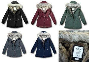NWT Hollister by Abercrombie&Fitch Stretch Faux Fur Lined Parka Jacket Coat - Picture 1 of 14