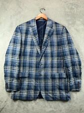 Mens 44L Lauren Ralph Lauren Linen Blazer Sport Coat Navy Plaid Suit Jacket