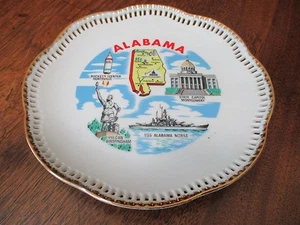 VTG 1960's 81/8" PIERCED & HAND PAINTED SOUVENIR ALABAMA MAP-PLATE-MADE IN JAPAN - Picture 1 of 10