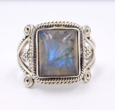 Naturale Labradorite Cab Gemma Anello 925 Argento Sterling Gioielli Fatto a Mano - Immagine 1 di 4