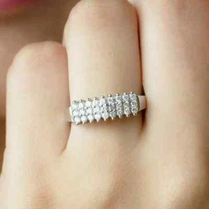 1.20Ct Round Lab-Created Cluster Wedding Band Ring 14K White Gold Finish - Picture 1 of 4