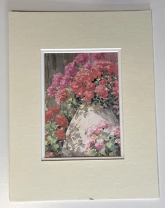 Matted Floral Print with Pink and Red Flowers in Pot 5x7 print 13x10 overall - Picture 1 of 10