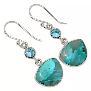 Natural Rare Quantum Quattro - USA & Blue Topaz 925 Silver Earrings ALLE-18427 - Picture 1 of 1
