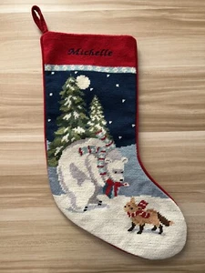 Lands End Wolle Nadelspitze Samt Weihnachtsstrumpf EISBÄR, FUCHS Michelle - Bild 1 von 12