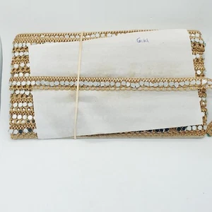 gold embellished Indian Metallic braid beaded lace Mirror Trim 18mm - Picture 1 of 1