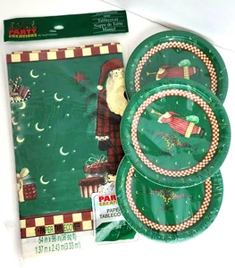 Debbie Mumm Weihnachten Santa Tischdecke 54x96 36 Papp Dessert Teller 7" Gingham - Bild 1 von 10