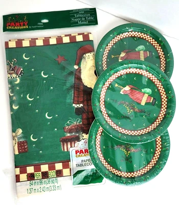 Cubierta de mesa Debbie Mumm Navidad Papá Noel 54x96 36 platos de postre de papel 7" guinga Foto 1 de 4