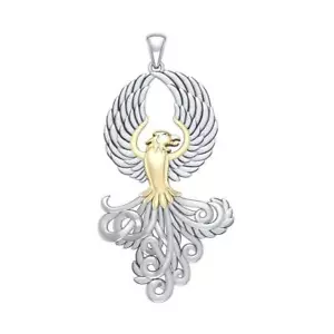 Majestic Phoenix 925 Sterling Silver Pendant Fine Jewelry Two Tone Gold Accent - Picture 1 of 2