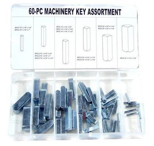 60 PC Keystock Machinery Motor Arbor Steel Metal Key Way Keyway Assortment Kit