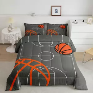 Twin Size Basketball Comforter Set Kids Sports Theme Bedding Gray Duvet Room Dec - Picture 1 of 12