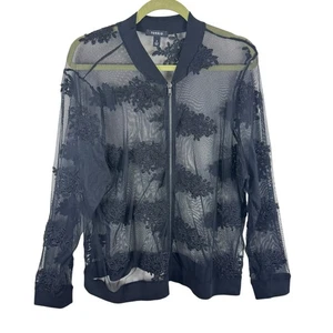 Torrid Black Embroidered Mesh Full Zip Sheer Long Sleeve Lightweight Jacket 2X - Picture 1 of 7