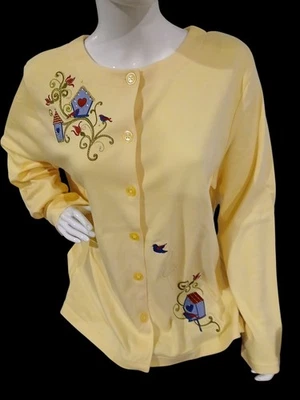 Nuevo con etiquetas Suéter Cárdigan Breckenridge Amarillo Mantequilla Bordado Talla XL Foto 1 de 4