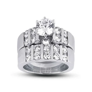 Juego de novia clásico a juego de diamantes naturales redondos de 2,88 quilates D/SI2 14 k - Imagen 1 de 4