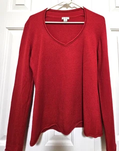 Women's Cashmere Sweater Size M Long Sleeve Pullover True Red V Neck EUC - Picture 1 of 4