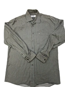 Georgio Armani Long Sleeve French Cuff Shirt Brown Blue Striped Mens Size 16 - Picture 1 of 11