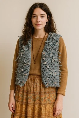 Chaleco Crochet Hippie Retro Grannycore Indie Craftcore Hecho a Mano Artístico Boho Costero Foto 1 de 4