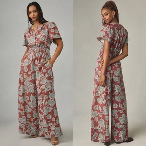 Anthropologie The Somerset Jumpsuit Damen Gr. Small Blumenmuster weites Bein Taschen Boho - Bild 1 von 7