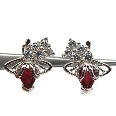 925 Sterling Silver 5 x 7 MM. Red Ruby & Cubic Zirconia Birthstone Earrings - Image 1 of 4