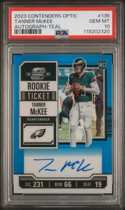 2023 Tanner McKee Contenders Optic Teal /99 Auto SP Eagles Rookie #136 PSA 10 - Picture 1 of 3
