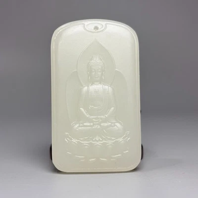 Colgante amuleto Buda Sakyamuni Shakyamuni de jade natural de China de 2,5"" A145 Foto 1 de 4
