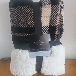 CUDDL DUDS Sherpa Throw Blanket Plush to Sherpa Black Plaid Cozy Soft - Picture 1 of 3