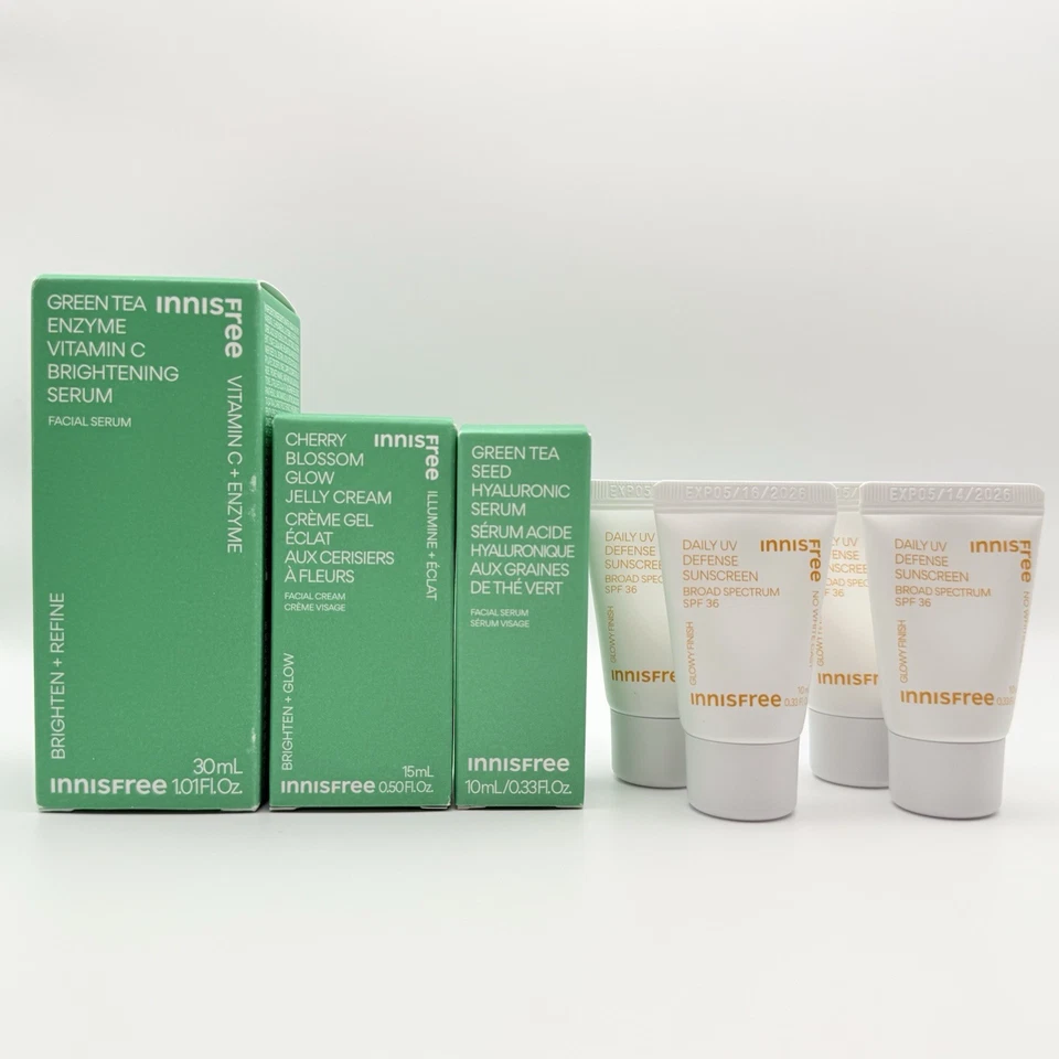 x7 Innisfree Té Verde Vitamina C Suero Flor de Cerezo Jalea Crema Protector Solar Set Foto 1 de 4