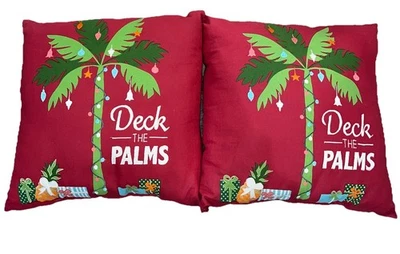 Christmas Throw Pillows "Deck The Palms" Square 16 x 16 Set of 2 Holiday Decor - Image 1 of 4