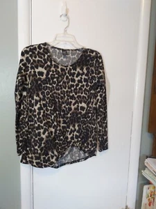 Lildy Knit Top Women S-M Knot Front Animal Print Long Sleeve Office Party Soft - Picture 1 of 6