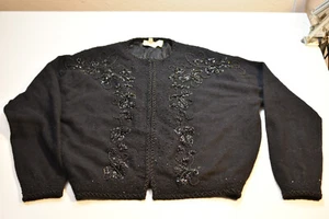 Vintage Macy's California Black Sweater with Black Beading, 50s Style - Picture 1 of 17