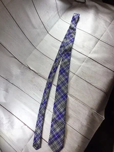 Gitman Brothers Purple Gray Plaid 100% Cotton Skinny Tie - Picture 1 of 16