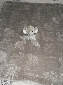 Baby THRO Beth Bazzar Brown Tan Elephant Embossed Baby Blanket 30" Security - Picture 1 of 6