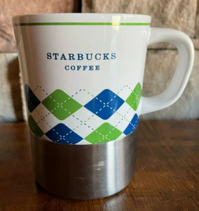 Starbucks 2005 Ceramic 14oz Argyle Coffee Mug with Stainless Steel Bottom - Picture 1 of 7