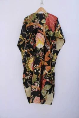 Woman's Cotton Long Kaftan Floral Printed Party Wear Dress Indian Tunic Summer - Image 1 of 4