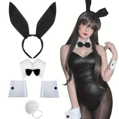 BIG BAD EVIL GAMES Damen Häschen Kostüm Zubehör | Inklusive Hasenohren, Kragen, Fliege, Manschette...