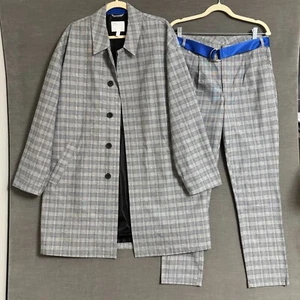 ASOS Trench Coat M Pants 30 x 29 Suit Co Ord Gray Blue Check Street Hip Hop - Picture 1 of 18