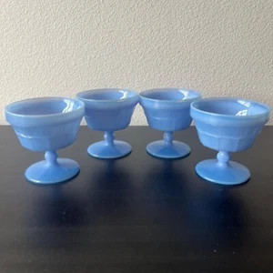 Jeannette Delphite Blue Glass Sherbet Glasses Set of 4 Pedestal Dessert Bowls - Picture 1 of 6