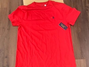 Neu mit Etikett großes Polo Ralph Lauren rotes solides Crew-Shirt T-Shirt für Herren Klassiker Pima L LG - Bild 1 von 4