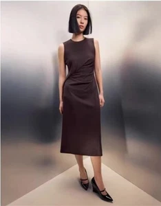 Theory Drape Tuck Dress, Brown, Size S - Picture 1 of 8
