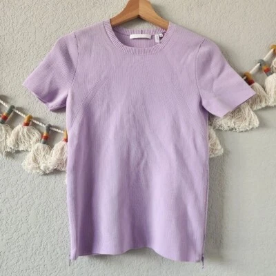 Helmut Lang Lavender Angle Side Zip Ribbed Knit Short Sleeve Top Minimalist M - Image 1 of 4