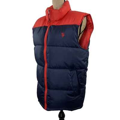 US Polo Assn Puffer Vest Size S Zip Up Pockets Insulated Color Block Blue/Red - Image 1 of 4