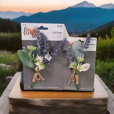 New Boho Corsage & Boutonniere Set Wedding Prom Homecoming Purple Lavender 2pcs - Image 1 of 3