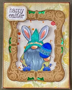 EASTER - Gnome with Bunny Ears and Bunny Slippers - handmade card by DEE - Picture 1 of 4
