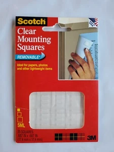 Pk of Scotch 3M Removable Clear Mounting Squares Double Sided Adhesive 35 Piece - Picture 1 of 2