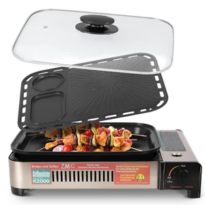 2in1 Gas Kocher Campingkocher + Grillplatte Gasgrill Outdoor Camping Kocher Herd - Bild 1 von 11